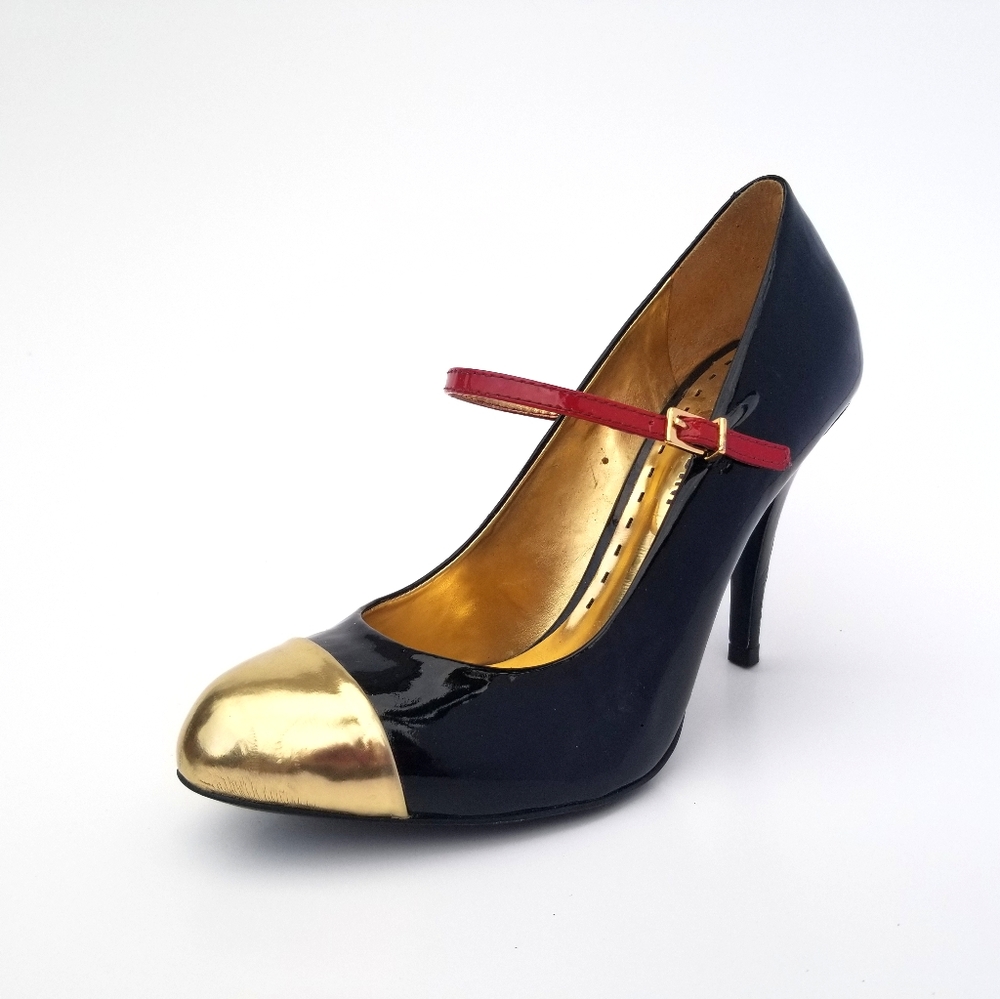 Black Gold Patent Leather Mary Jane Heels 8